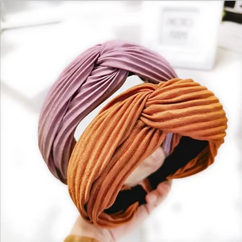 Moda Kadın Hairband Çapraz Düğüm Buruşuk Kumaş Yüksek Kaliteli Türban Şapkalar Yetişkin Katı Saç Çember Toptan saç aksesuarları