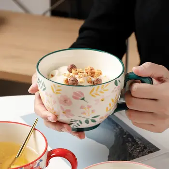 Yeni Seramik Kahvaltı Fincan Sevimli Kız Kupa Tahıl Yulaf Ezmesi Ofis Kahve Fincanı Mutfak Malzemeleri Kahve Kupalar Oturma Odası Fincan