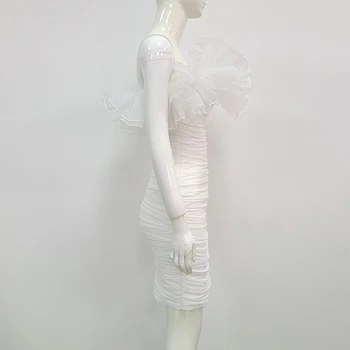 Yüksek Kalite Ünlü Beyaz Ruffles Straplez Rayon Bandaj Elbise Zarif Kulübü Parti Elbise Vestidos